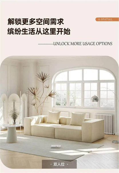 French Cream Color Fabric Compressed Sofa Living Room Straight Italian Minimalist Vacuum Sofa Packaging Home Furniture - PatioLix