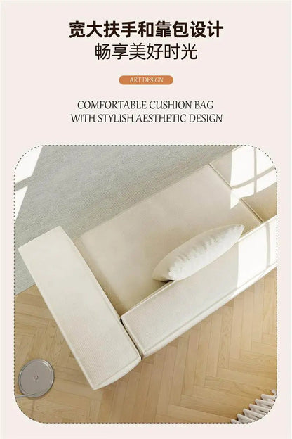 French Cream Color Fabric Compressed Sofa Living Room Straight Italian Minimalist Vacuum Sofa Packaging Home Furniture - PatioLix