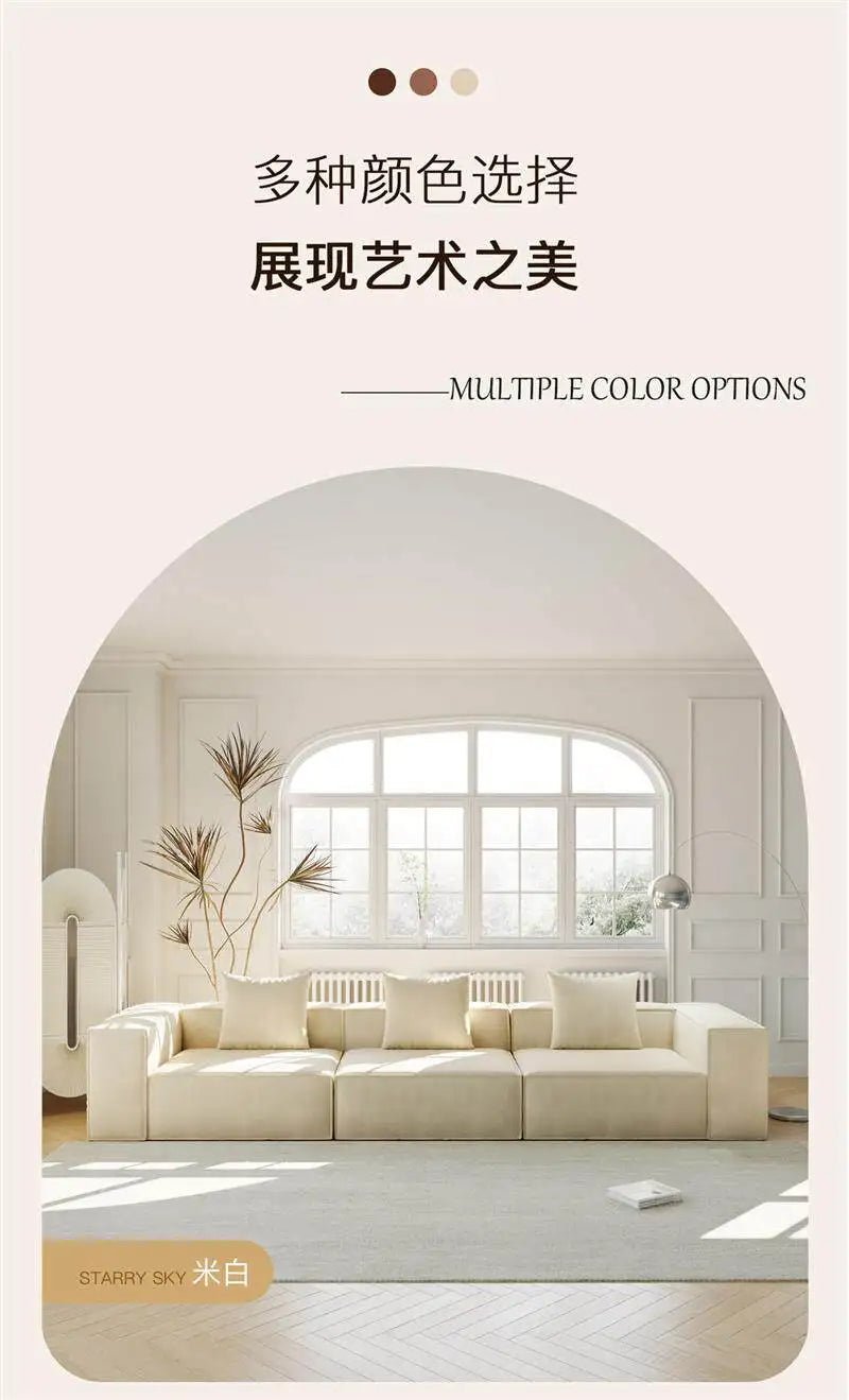 French Cream Color Fabric Compressed Sofa Living Room Straight Italian Minimalist Vacuum Sofa Packaging Home Furniture - PatioLix