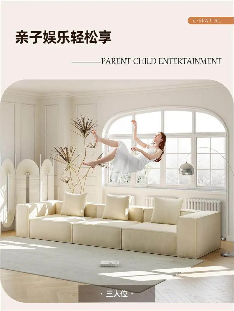French Cream Color Fabric Compressed Sofa Living Room Straight Italian Minimalist Vacuum Sofa Packaging Home Furniture - PatioLix