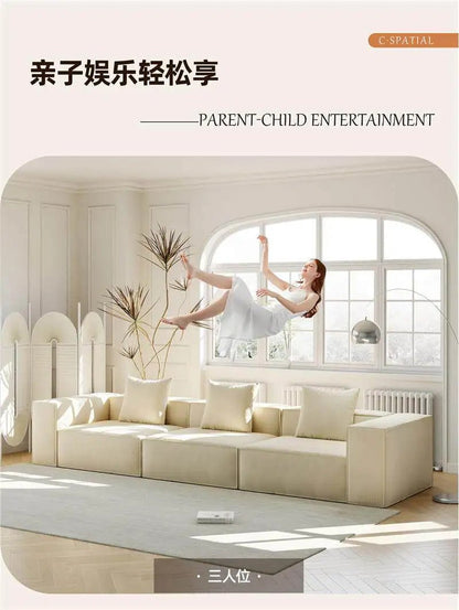 French Cream Color Fabric Compressed Sofa Living Room Straight Italian Minimalist Vacuum Sofa Packaging Home Furniture - PatioLix