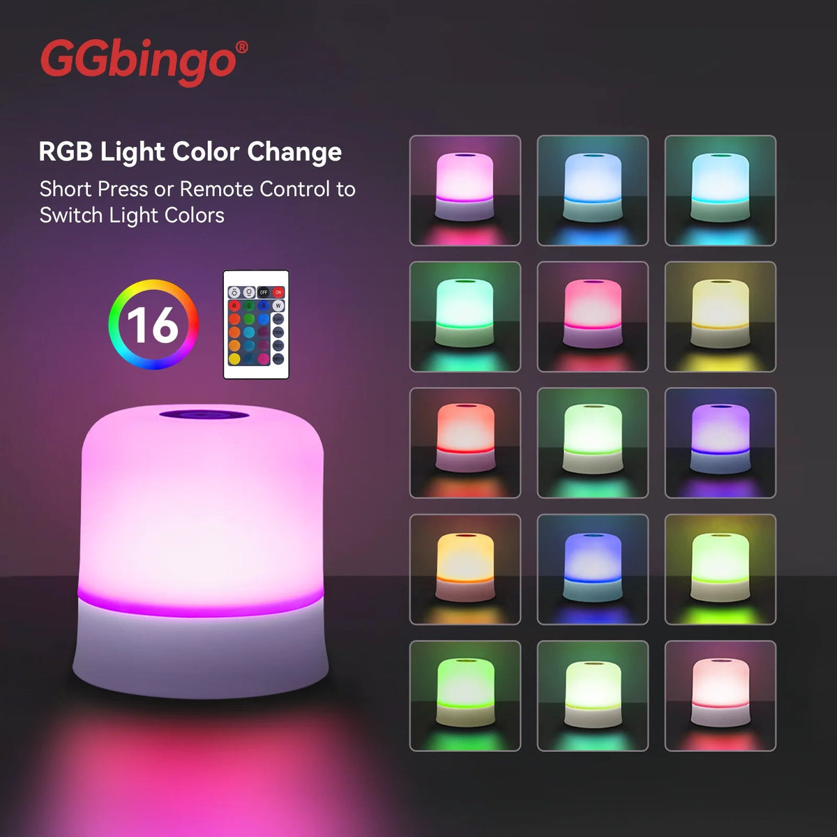 GGbingo Touch Night Light Rechargeable Remote Control Night Light RGB Dimmable Table Lamp Ambient Light for Bedroom Living Room - PatioLix