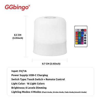 GGbingo Touch Night Light Rechargeable Remote Control Night Light RGB Dimmable Table Lamp Ambient Light for Bedroom Living Room - PatioLix