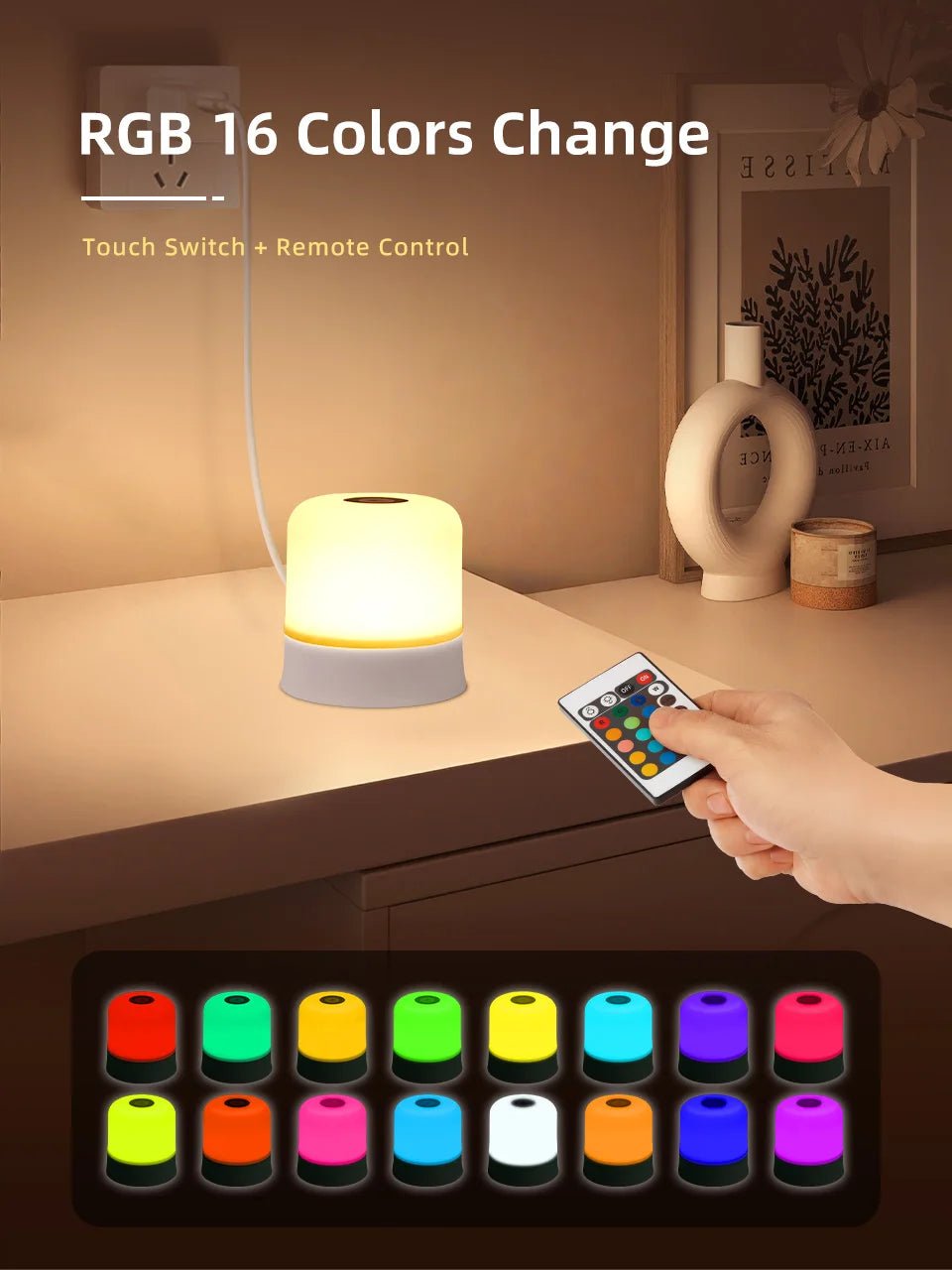 GGbingo Touch Night Light Rechargeable Remote Control Night Light RGB Dimmable Table Lamp Ambient Light for Bedroom Living Room - PatioLix