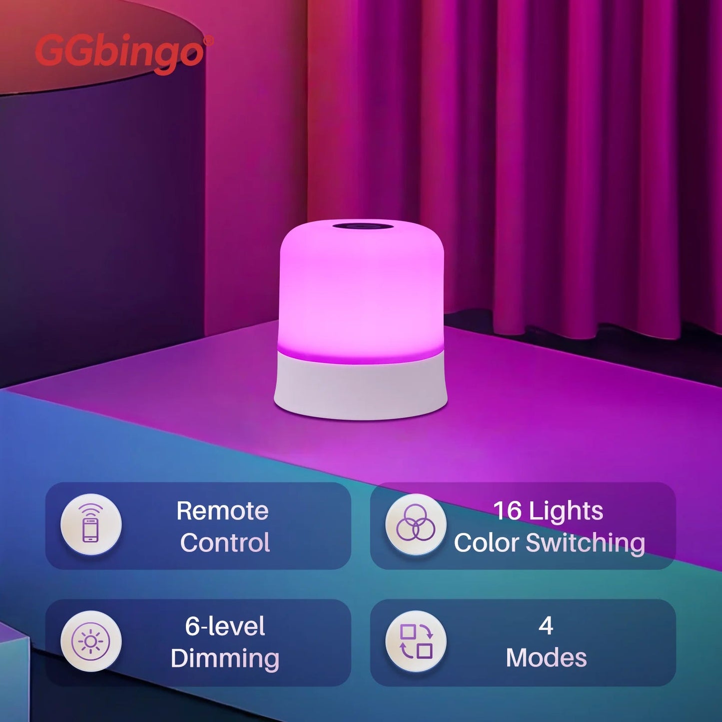 GGbingo Touch Night Light Rechargeable Remote Control Night Light RGB Dimmable Table Lamp Ambient Light for Bedroom Living Room - PatioLix