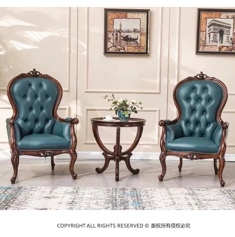 H5 retro solid wood single sofa chair living room casual light luxury leather armchair - PatioLix