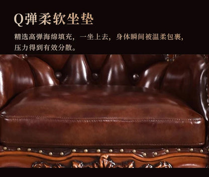 H5 retro solid wood single sofa chair living room casual light luxury leather armchair - PatioLix