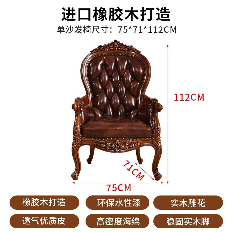 H5 retro solid wood single sofa chair living room casual light luxury leather armchair - PatioLix