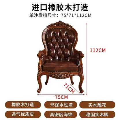 H5 retro solid wood single sofa chair living room casual light luxury leather armchair - PatioLix
