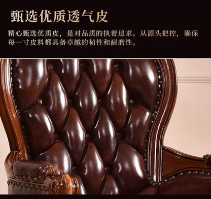 H5 retro solid wood single sofa chair living room casual light luxury leather armchair - PatioLix