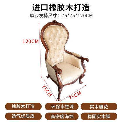 H5 retro solid wood single sofa chair living room casual light luxury leather armchair - PatioLix