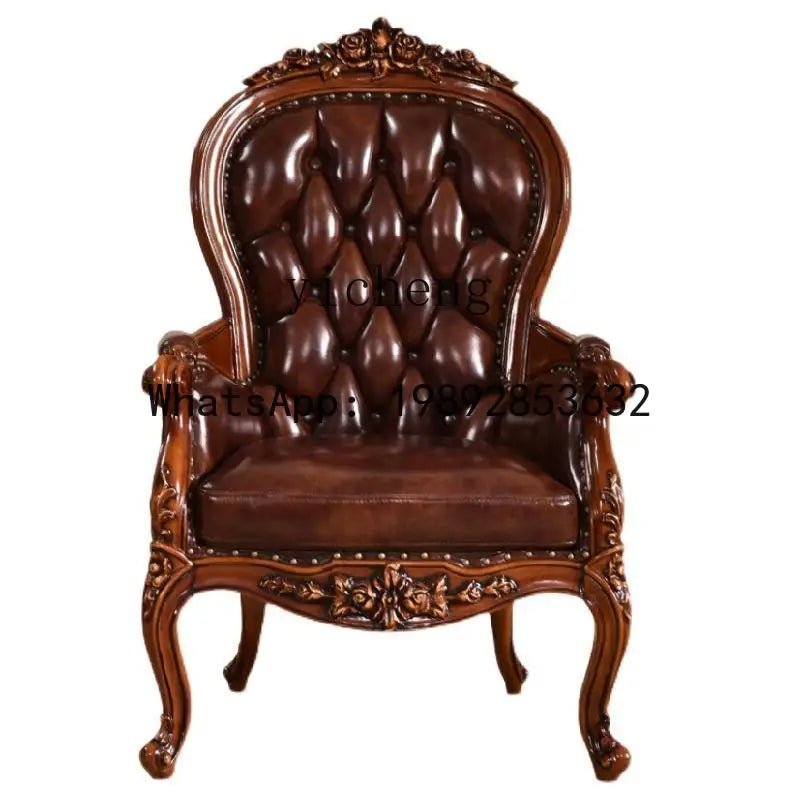 H5 retro solid wood single sofa chair living room casual light luxury leather armchair - PatioLix