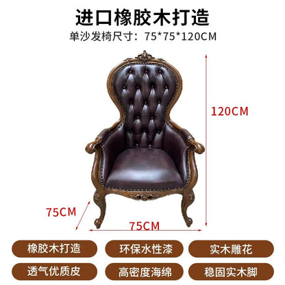 H5 retro solid wood single sofa chair living room casual light luxury leather armchair - PatioLix