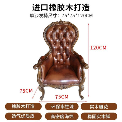 H5 retro solid wood single sofa chair living room casual light luxury leather armchair - PatioLix