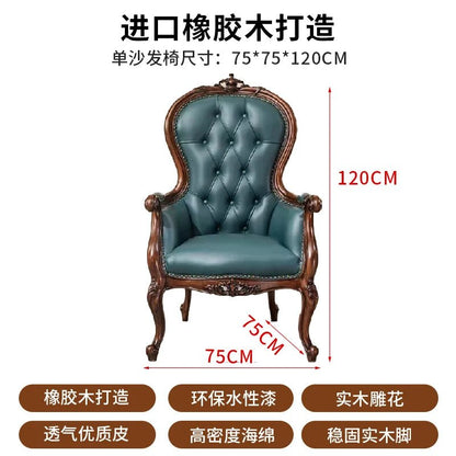 H5 retro solid wood single sofa chair living room casual light luxury leather armchair - PatioLix