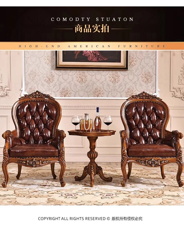 H5 retro solid wood single sofa chair living room casual light luxury leather armchair - PatioLix