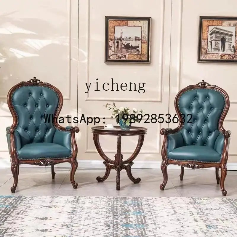 H5 retro solid wood single sofa chair living room casual light luxury leather armchair - PatioLix