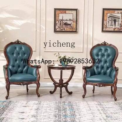 H5 retro solid wood single sofa chair living room casual light luxury leather armchair - PatioLix