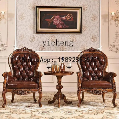 H5 retro solid wood single sofa chair living room casual light luxury leather armchair - PatioLix