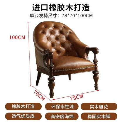H5 retro solid wood single sofa chair living room casual light luxury leather armchair - PatioLix