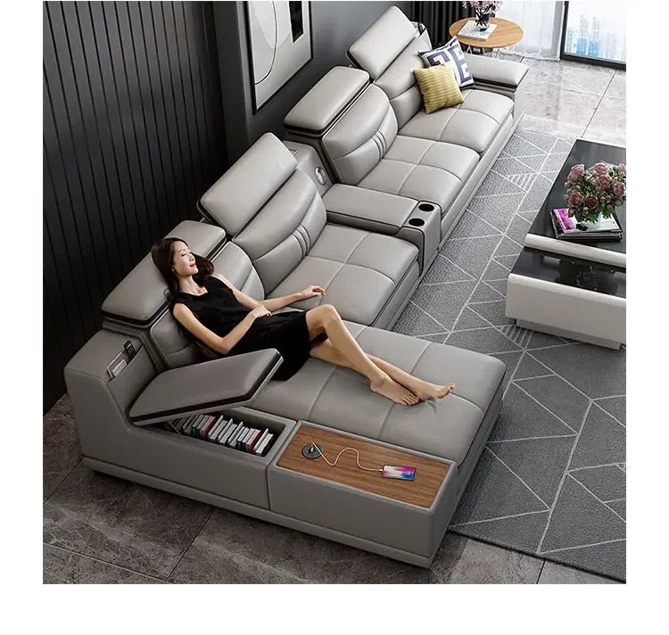 High quality sponge Genuine leather European style Bedroom Living Room Furniture Sectional Sofa - PatioLix