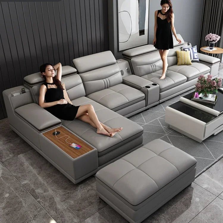 High quality sponge Genuine leather European style Bedroom Living Room Furniture Sectional Sofa - PatioLix