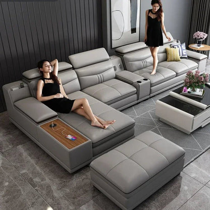 High quality sponge Genuine leather European style Bedroom Living Room Furniture Sectional Sofa - PatioLix