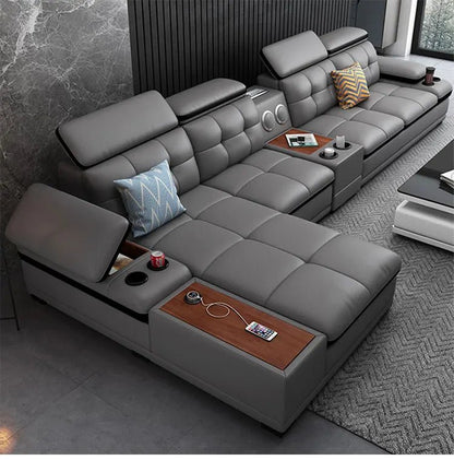 High quality sponge Genuine leather European style Bedroom Living Room Furniture Sectional Sofa - PatioLix