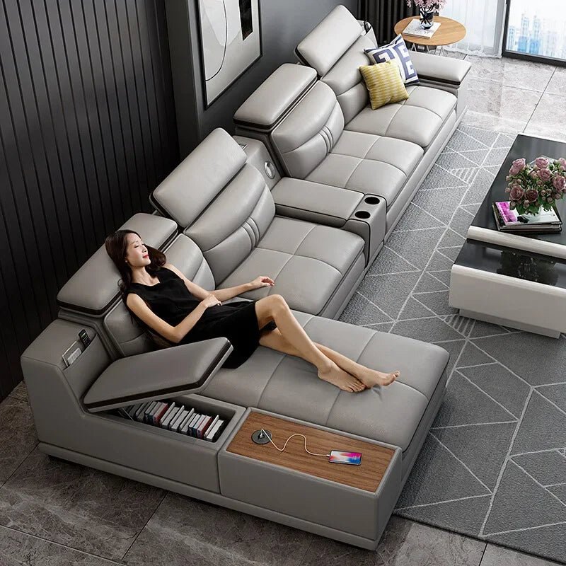 High quality sponge Genuine leather European style Bedroom Living Room Furniture Sectional Sofa - PatioLix