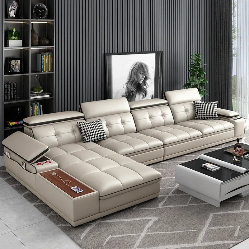 High quality sponge Genuine leather European style Bedroom Living Room Furniture Sectional Sofa - PatioLix