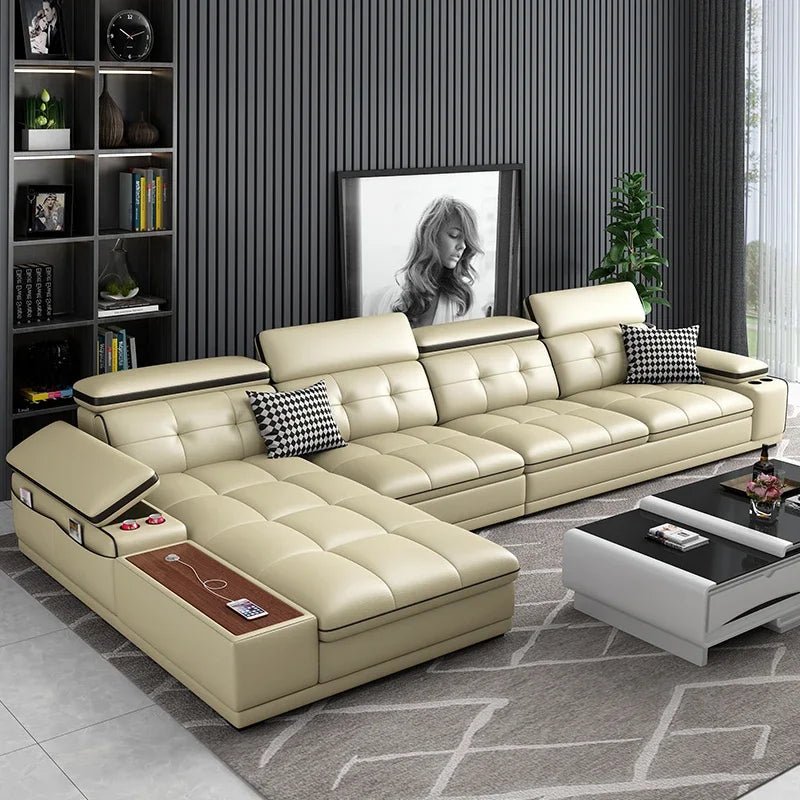 High quality sponge Genuine leather European style Bedroom Living Room Furniture Sectional Sofa - PatioLix