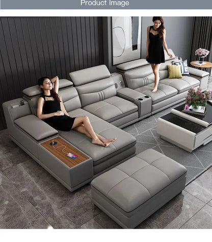 High quality sponge Genuine leather European style Bedroom Living Room Furniture Sectional Sofa - PatioLix