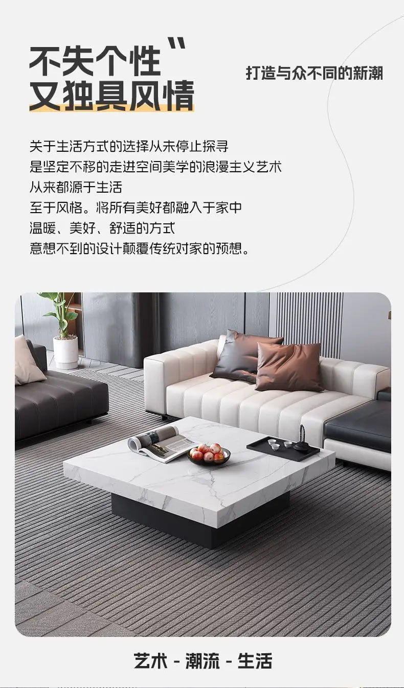 Italian rock slab coffee table living room household light luxury high - end small apartment modern minimalist - PatioLix