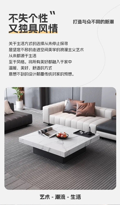 Italian rock slab coffee table living room household light luxury high - end small apartment modern minimalist - PatioLix
