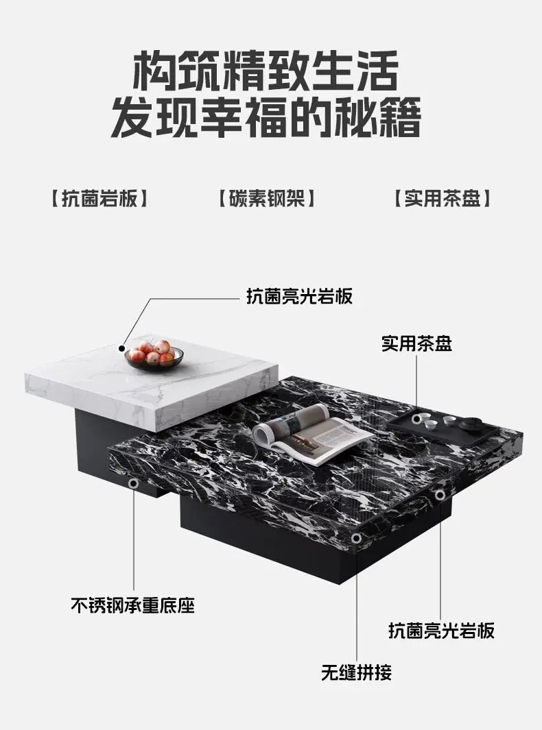 Italian rock slab coffee table living room household light luxury high - end small apartment modern minimalist - PatioLix