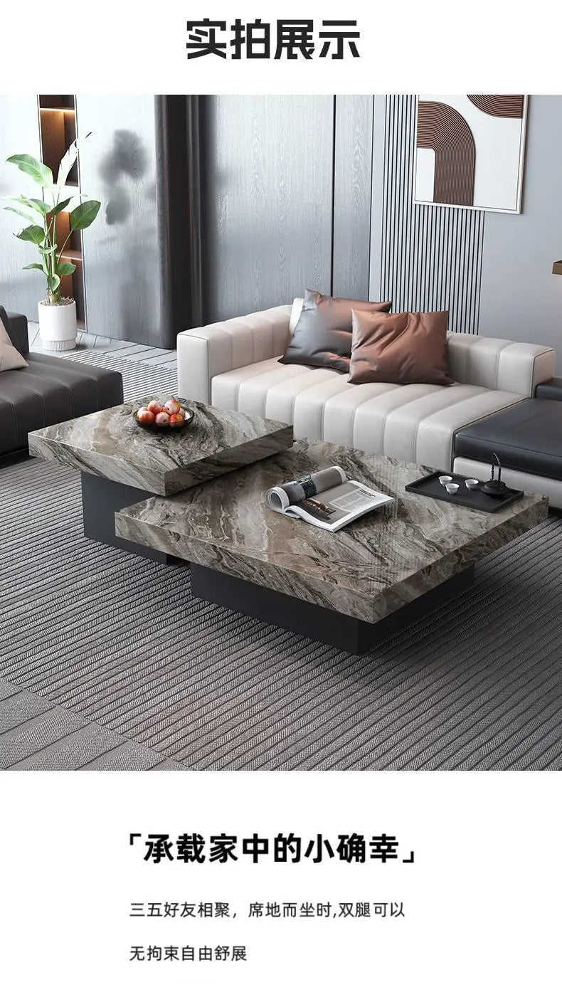 Italian rock slab coffee table living room household light luxury high - end small apartment modern minimalist - PatioLix