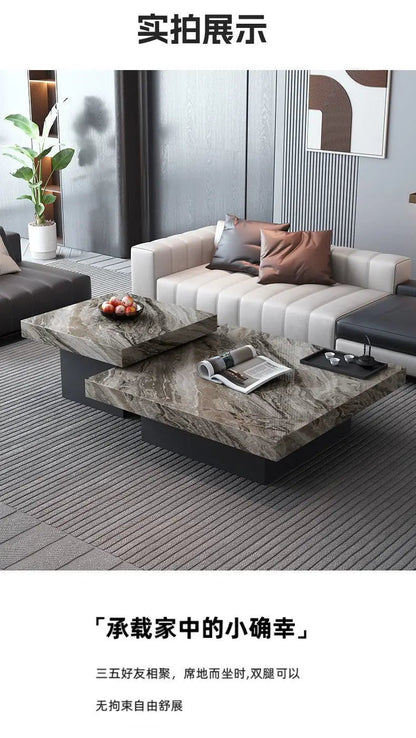 Italian rock slab coffee table living room household light luxury high - end small apartment modern minimalist - PatioLix