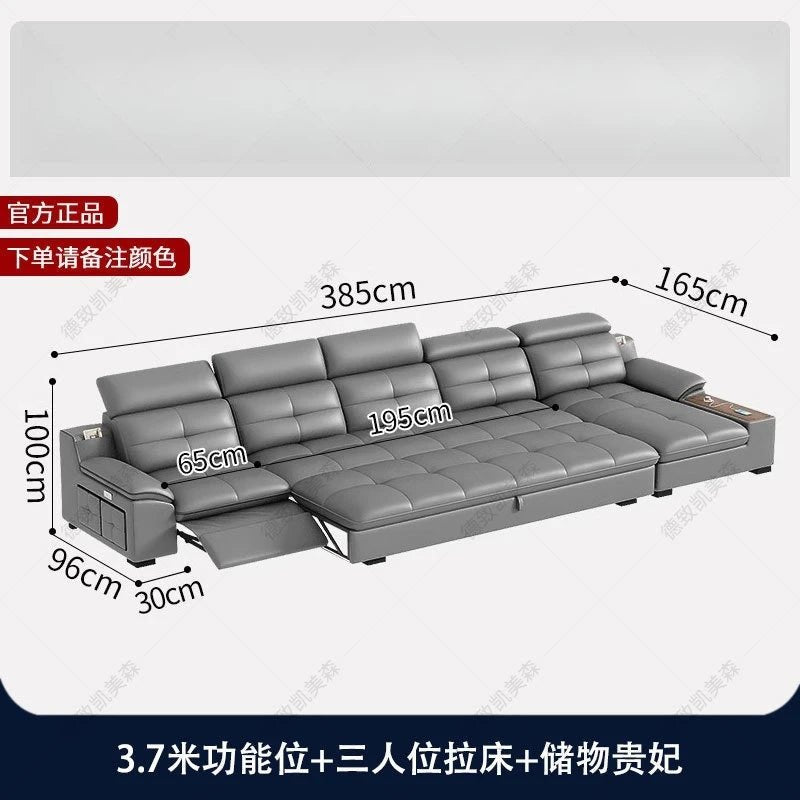 Leather sofa electric adjustable modern minimalist living room first layer leather sofa bed - PatioLix