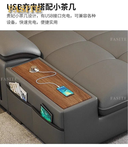 Leather sofa electric adjustable modern minimalist living room first layer leather sofa bed - PatioLix