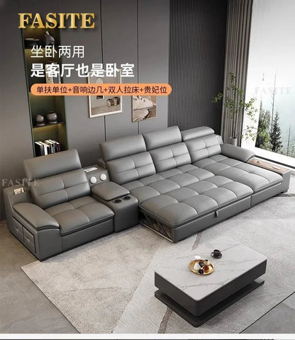 Leather sofa electric adjustable modern minimalist living room first layer leather sofa bed - PatioLix