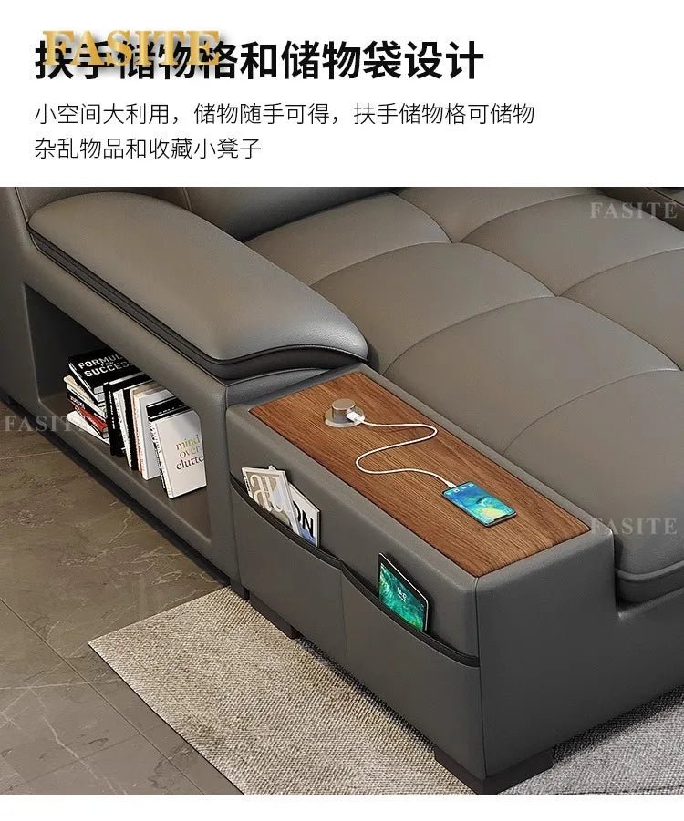 Leather sofa electric adjustable modern minimalist living room first layer leather sofa bed - PatioLix