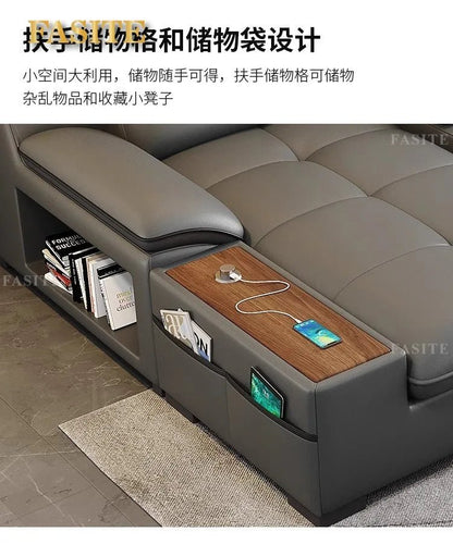 Leather sofa electric adjustable modern minimalist living room first layer leather sofa bed - PatioLix