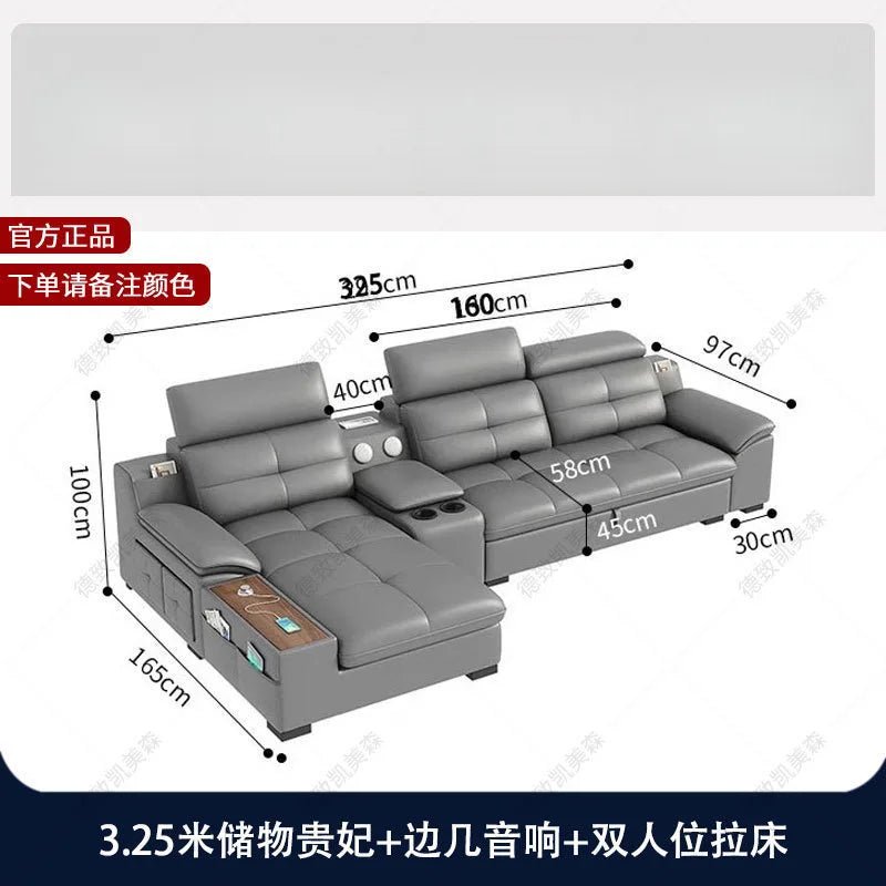 Leather sofa electric adjustable modern minimalist living room first layer leather sofa bed - PatioLix