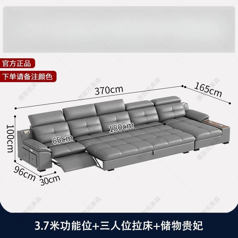 Leather sofa electric adjustable modern minimalist living room first layer leather sofa bed - PatioLix