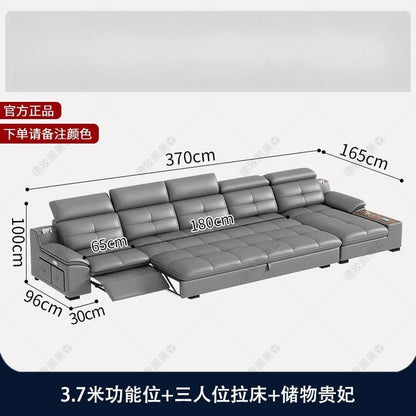 Leather sofa electric adjustable modern minimalist living room first layer leather sofa bed - PatioLix