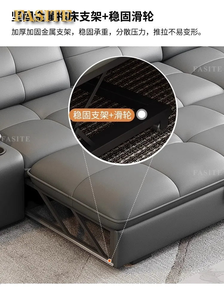 Leather sofa electric adjustable modern minimalist living room first layer leather sofa bed - PatioLix