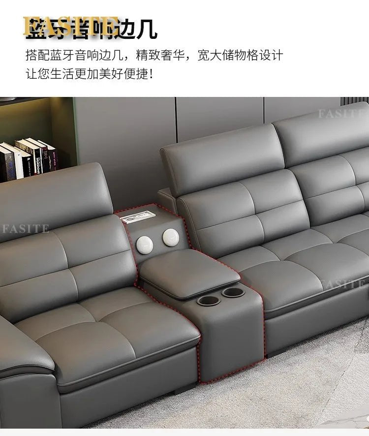 Leather sofa electric adjustable modern minimalist living room first layer leather sofa bed - PatioLix