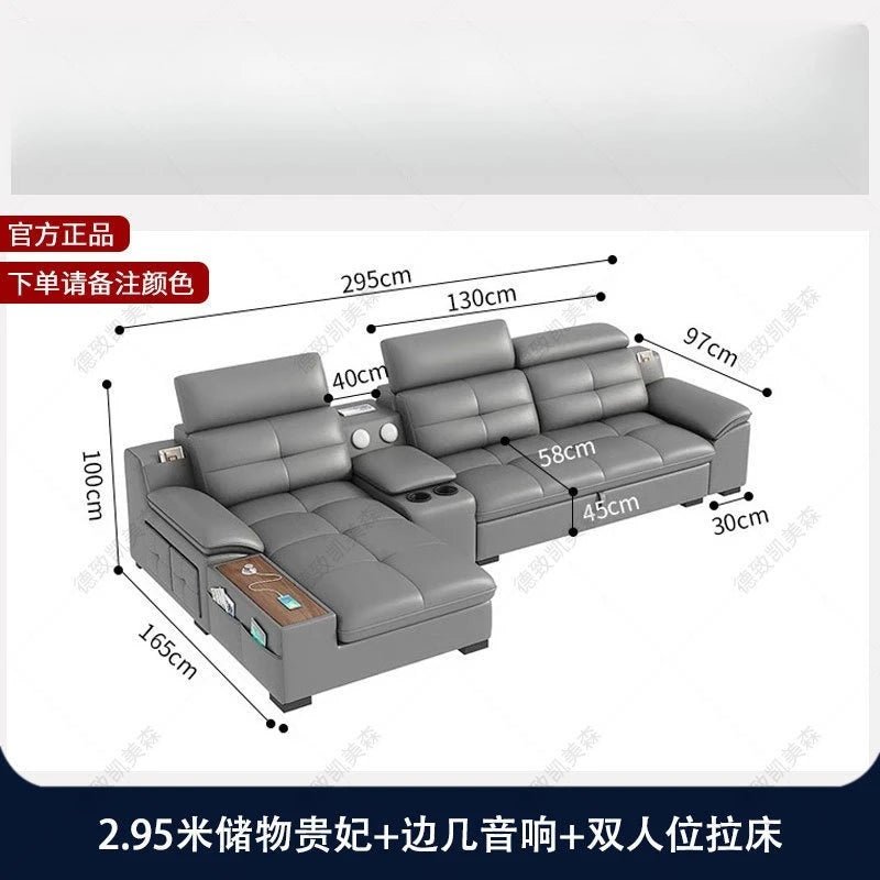 Leather sofa electric adjustable modern minimalist living room first layer leather sofa bed - PatioLix