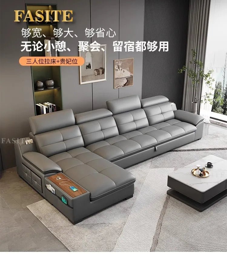 Leather sofa electric adjustable modern minimalist living room first layer leather sofa bed - PatioLix