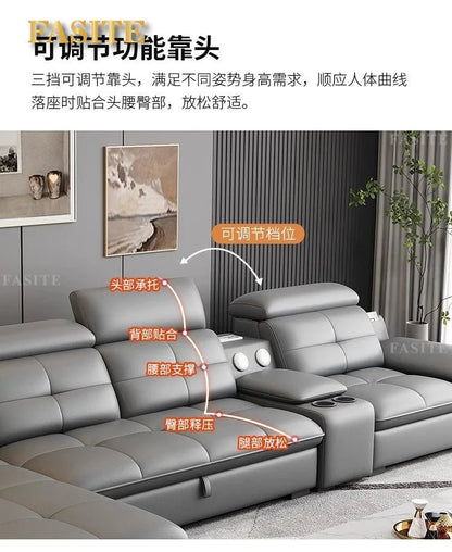 Leather sofa electric adjustable modern minimalist living room first layer leather sofa bed - PatioLix